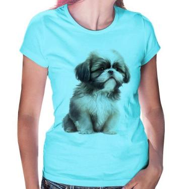 Imagem de Baby Look Cachorro Shih Tzu Filhote - Foca na Moda, Azul claro, P