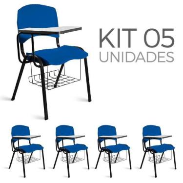 Imagem de Cadeira Plástica Universitária Kit 5 A/E Azul Lara - Shop Cadeiras
