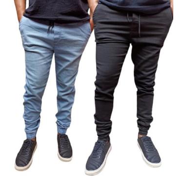 Imagem de Kit 2 calças jogger masculino sarja e jeans com elastano produto a pro