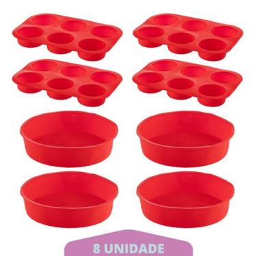 Imagem de 4 Kit Forma Cupcake + Forma Redonda Sortida Pudim Silicone - QUALITY H