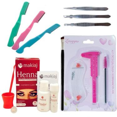 Imagem de Kit Designer Sobrancelha Henna Makiaj Pincel Navalha Pinça, Castanho C