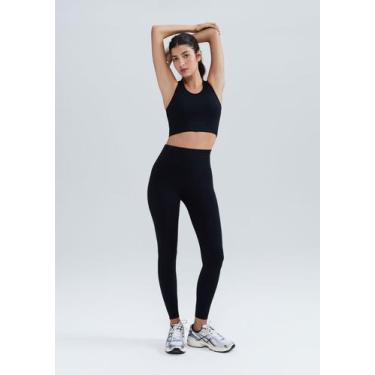 Imagem de Calça Legging Esportiva Canelada Sem Costura Hering Sports, P, Preto
