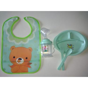 Imagem de Kit Refeição Infantil Introdução Alimentar Para Bebê Prato Copo Colher