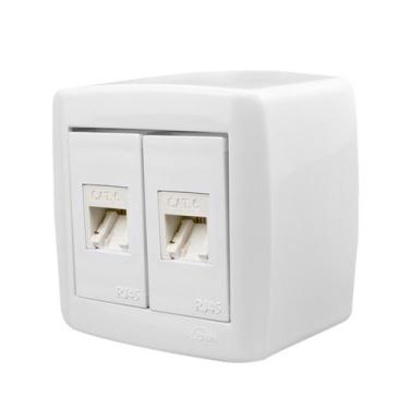 Imagem de KIT - Tomada de Sobrepor com 2 Módulos RJ45 Para Rede de Internet - Ca