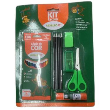 Imagem de Kit Material Escolar Infantil Com 20 Peças Pintura Lápis de Cor Aponta