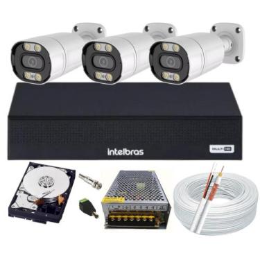 Imagem de Kit Cftv 3 Cameras Segurança Full Color 2mp 1080p Colorido Noite Dvr I