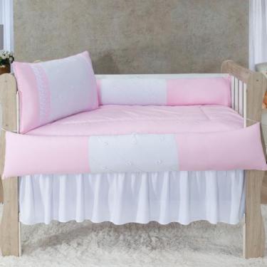 Imagem de Kit enxoval para berço bebê 402 rosa com bordado ja incluso babado ber
