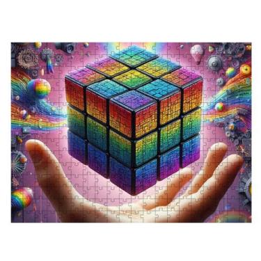 Imagem de Quebra-cabeça Decorativo Cubo Mágico Abstrato de 300 peças MDF - Reido