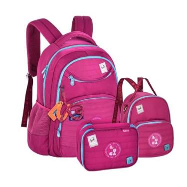 Imagem de Kit mochila de costas lancheira estojo Luluca original, Rosa