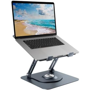 Imagem de Suporte giratório para laptop para mesa, suporte de computador de alumínio de altura ajustável com base giratória 360, suporte ergonômico dobrável, suporte portátil compatível com MacBook, todos os