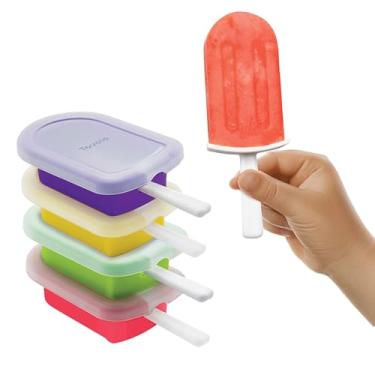 Imagem de Tovolo Moldes de picolé de silicone com palitos (pacote com 4, clássico) - Moldes reutilizáveis para picolés caseiros e lanches congelados - Máquina de picolé empilhável com tampa, lavável na