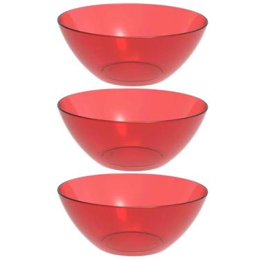 Imagem de Kit 3 Tigelas Pequena Vermelha Travessa 2,3L Servir Salada Redonda Sobremesa Translúcida Crippa