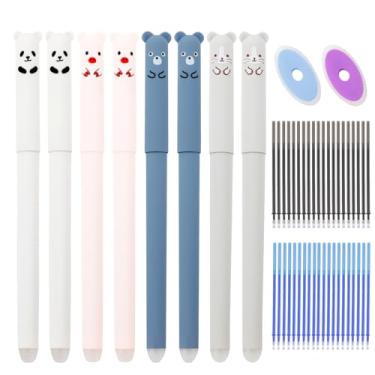 Imagem de KUAOOAUK 8 canetas de gel apagáveis, canetas esferográficas fofas de animais de 0,38 mm, conjunto de escrita recarregável com 40 refis e 2 peças de borracha, caneta apagável para estudantes, crianças,