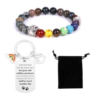Imagem de Vjajaly Rainbow Bridge Pulseira de presente memorial para animais de estimação amado cão gato 8 mm contas de cores mistas 7 chacras pulseira memorial para mulheres homens que perde animais de