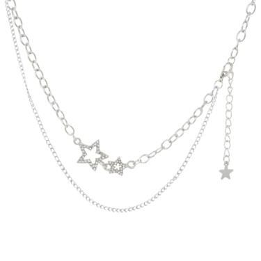 Imagem de yueton Pacote com 1 colar de estrela de camada dupla Y2K joias estéticas punk com pingente de estrela de strass para mulheres, liga metálica, strass, Strass