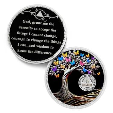 Imagem de Moeda delicada de sobriedade de 4 meses - Moedas AA Árvore da Vida Borboleta de Recuperação - 4 Meses NA HA AA Chips e Medalhões - 1-36 Meses Vivendo Limpo Narcóticos Alcoólicos Presentes Anônimos