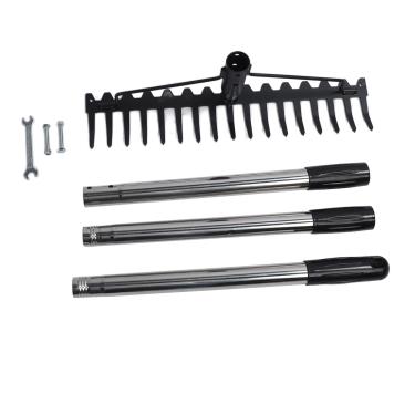 Imagem de Ancinho de jardim Vomeko, 17 dentes multifuncional ajustável destacável ferramenta de ancinho H EAD de metal, ancinho de mão longo, para afrouxar o solo, coleta de folhas, (3 seções)