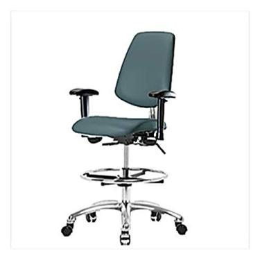 Imagem de Thomas Cadeira de vinil de altura média 1163U67 Cleanroom com encosto médio, base cromada, com inclinação, braços ajustáveis, anel de pé cromado, rodízios cromados, azul colonial
