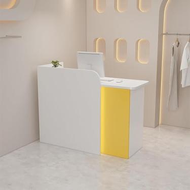 Imagem de Balcão de recepção moderno balcão de recepção com gavetas bloqueáveis balcão de empresa balcão frontal com balcão para supermercado hotel loja de roupas leite chá, amarelo, 80 x 50 x 100 cm