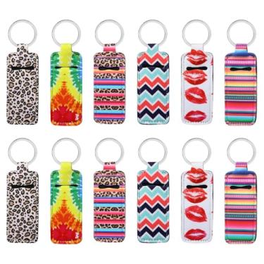Imagem de Honbay Porta-chaves listradas com estampa de leopardo, padrão de lábios, suporte de batom, protetor labial, suporte de batom, bolsa de manga com clipe para viagens ou passeios diários para bolsas e