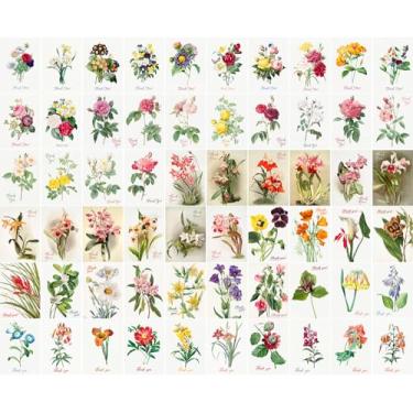 Imagem de PIXILUV Pacote com 60 pequenos cartões de agradecimento. Elegância botânica: lindas ilustrações florais celebrando a diversidade e a graça da natureza. Rosas, orquídeas, lírios, narcisos e mais