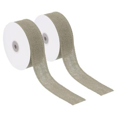 Imagem de PATIKIL Fita de serapilheira de 3,8 cm de largura, 2 peças de tecido de juta natural para artesanato, embrulho de presente para festa, casa, decoração de laço, casamento, Natal, caramelo