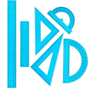 Imagem de Tenare Conjunto de 6 peças de régua de plástico inclui régua reta de 30,5 cm e 15,4 cm transferidor de réguas de triângulo geometria transparente para matemática e ferramentas de medição para escola,