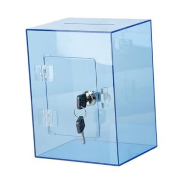 Imagem de FytStycale Caixa de poupança de dinheiro acrílica caixa de dinheiro que trava com chaves multiuso estável transparente poupança jar cofrinho para adultos, Azul