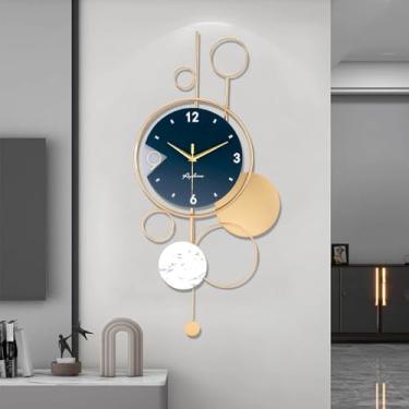 Imagem de Relógio de parede decorativo grande com pêndulo para sala de estar, elegantes ponteiros de nogueira natural, relógio de parede de metal silencioso que não anda para sala de estar, quarto, estudo,