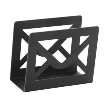 Imagem de WeiLaiKeQi Porta-correspondências de mesa de metal preto com design de envelope recortado, organizador de cartas de mesa para escritório em casa
