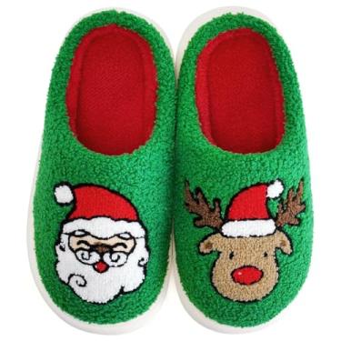 Imagem de WateLves Pantufas femininas quentes de espuma viscoelástica confortáveis e fofas chinelos de Natal leves e felpudos, Papai Noel, 8-9