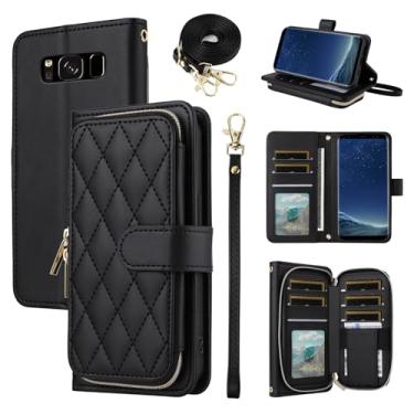 Imagem de Furiet Capa carteira para Samsung Galaxy S8 Plus com alça de pulso, alça de ombro, mais de 9 compartimentos para cartões, bolsa com zíper, capa de celular de couro PU de luxo para S8plus S 8 8plus 8S