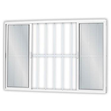 Imagem de Janela de Alumínio de Correr 120x150cm 4 Folhas 2 Fixas com Grade e Vidro Mini Boreal Soft MGM Branco