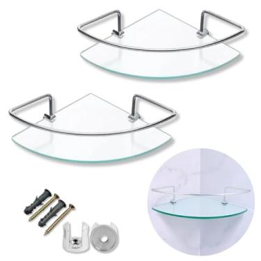 Imagem de Kit 02 Porta Shampoo Canto Prateleira de Vidro Temperado 6mm Fixação Dupla de Parede