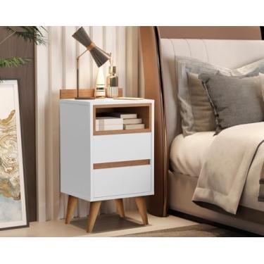 Imagem de Mesa de Cabeceira Retrô com Pés Palito 2 Gaveta e Nicho para Quarto Cama Móvel Funcional e Elegante- Alamo - Branco