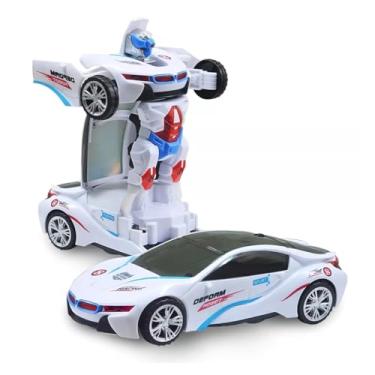 Imagem de Carro Vira Robo Som Luz Carrinho BMW BRANCO Brinquedo Menino Pilha Cor CAMARO AMARELO - TYDA (BMW BRANCO)