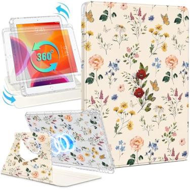 Imagem de Shorogyt Capa magnética para iPad 9ª/8ª/7ª geração, suporte magnético de 10,2 polegadas para mulheres – Design fofo, capas giratórias de 360 graus para meninas e crianças com suporte de lápis para