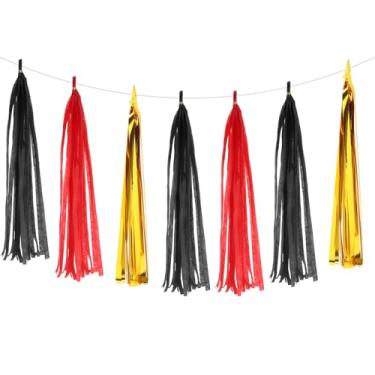 Imagem de PATIKIL Faixa de guirlanda de borla, 15 peças de papel de seda, borlas, decoração de festa, kits de bricolage para chá de panela de casamento, aniversário, preto/bordô/dourado