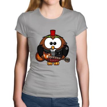 Imagem de Baby Look Algodão Coruja Rock Guitarra - Foca na Moda, Cinza, GG