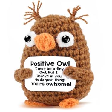 Imagem de Tmtains Presente positivo de coruja de crochê, suporte emocional, presente de pelúcia feito à mão para mulheres, colega de trabalho, amigo, mini incentivo à saúde mental, inspirador, aniversário,