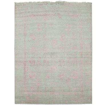 Imagem de Shahbanu Rugs Cinza sálvia com design rosa apagado lã e seda tapete oriental atado à mão (9'x11'25.4 cm)