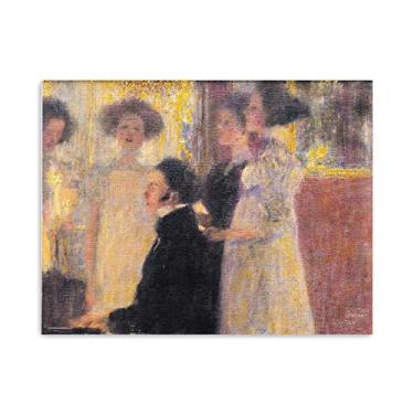 Imagem de JZSDGB Famosa arte de parede em tela - Schubert at the Piano I por Gustav klimt Impressão - Reproduções de pinturas pôsteres - Imagens de arte abstrata para decoração de quarto 50 x 75 cm (20 x 30