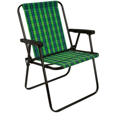 Imagem de Cadeira de Praia Alta de Aço Pintado Xadrez Oliva 002053 BEL