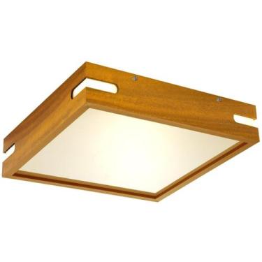 Imagem de Luminária Plafon Madeira 20x20 De Sobrepor Teto C/Abertura Laterais LO