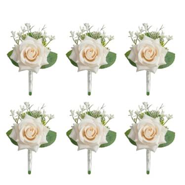 Imagem de ANNKIN Boutonniere rosa champanhe para homens, casamento, conjunto de 6, flores de casamento com alfinetes para noivo e padrinho de casamento, cerimônia de casamento, festa de formatura