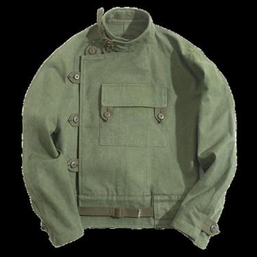 Imagem de Jaqueta retrô verde militar, fivela oblíqua, motocicleta sueca, jaqueta masculina de algodão lavada, tamanho grande, verde escuro, s
