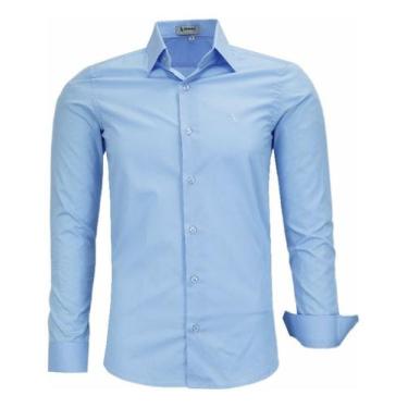 Imagem de Camisa Social Manga Longa Slim Amil Liso 100% Algodão 1796, Azul bebê,