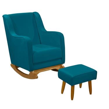 Imagem de Poltrona de Amamentação com Balanço e Puff Ariely Veludo Azul M13 - D`Rossi