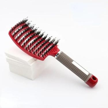 Imagem de Escova de cabelo feminina escova de cabelo massagem pente couro cabeludo cacheado escovas de pentear ferramentas de cabeleireiro (vermelho)