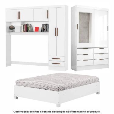 Imagem de Guarda Roupa Sevilha Com Espelho E Cama Casal Carioca Móveis Branco